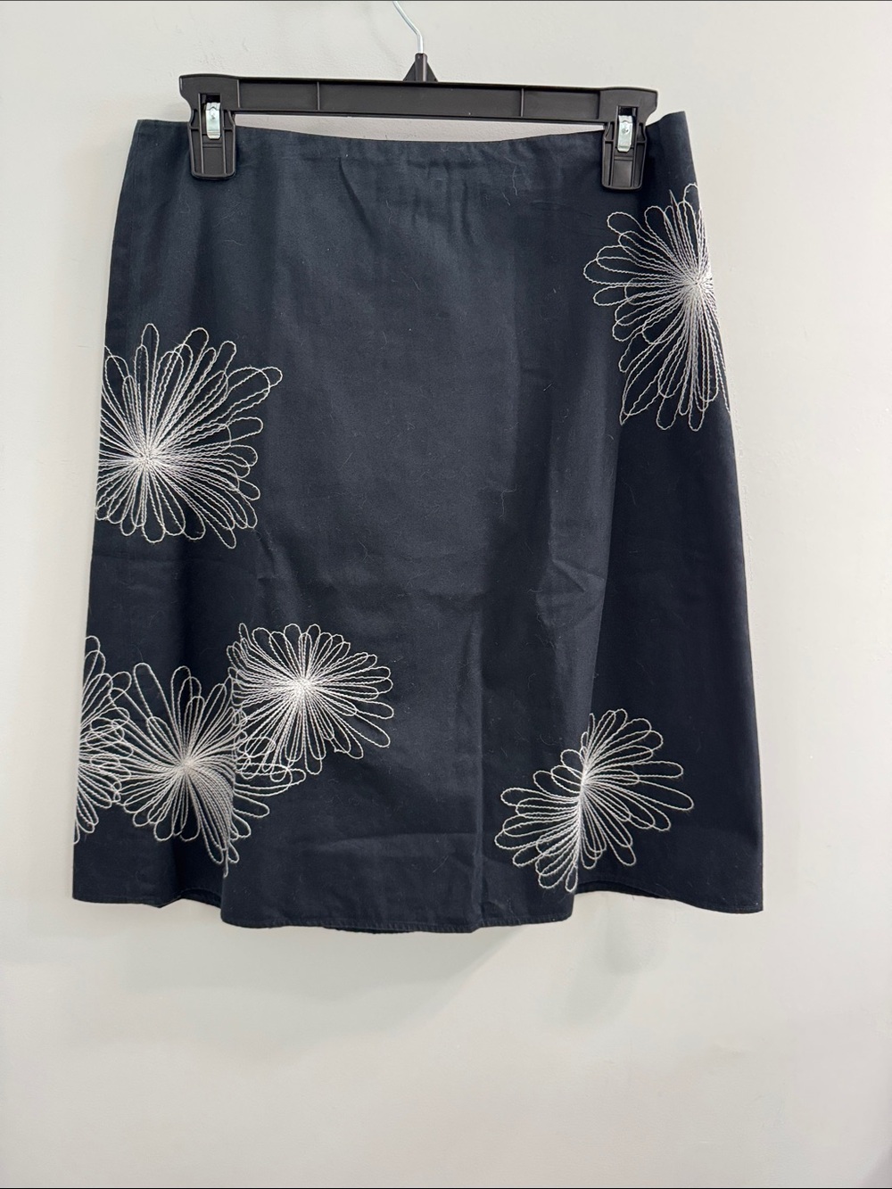 Ricki's Black A-Line Skirt with White Floral Stitching